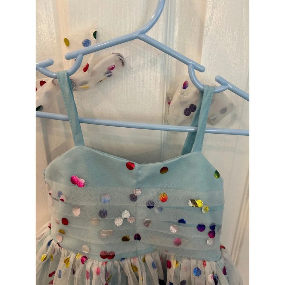 Unbranded Tutu Dress Blue Multi-Color Metallic Polka Dot‎ Tulle Party Birthday